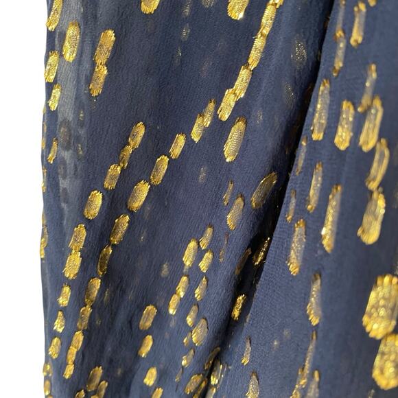 Lilly Pulitzer Silk Colby Navy Bubble Gold Dot blouse size large - Picture 6 of 8